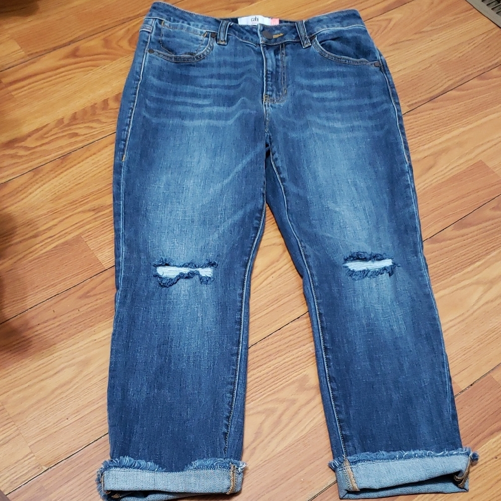 CABI Classic Cropped High‎ Straight Blue Distressed Jeans